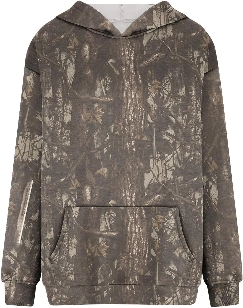 Women's Fall Outfits Camo Hoodie Maple-Leaf Print Vintage Sweatshirt Fleece Hooded Sweatshirt with Pockets