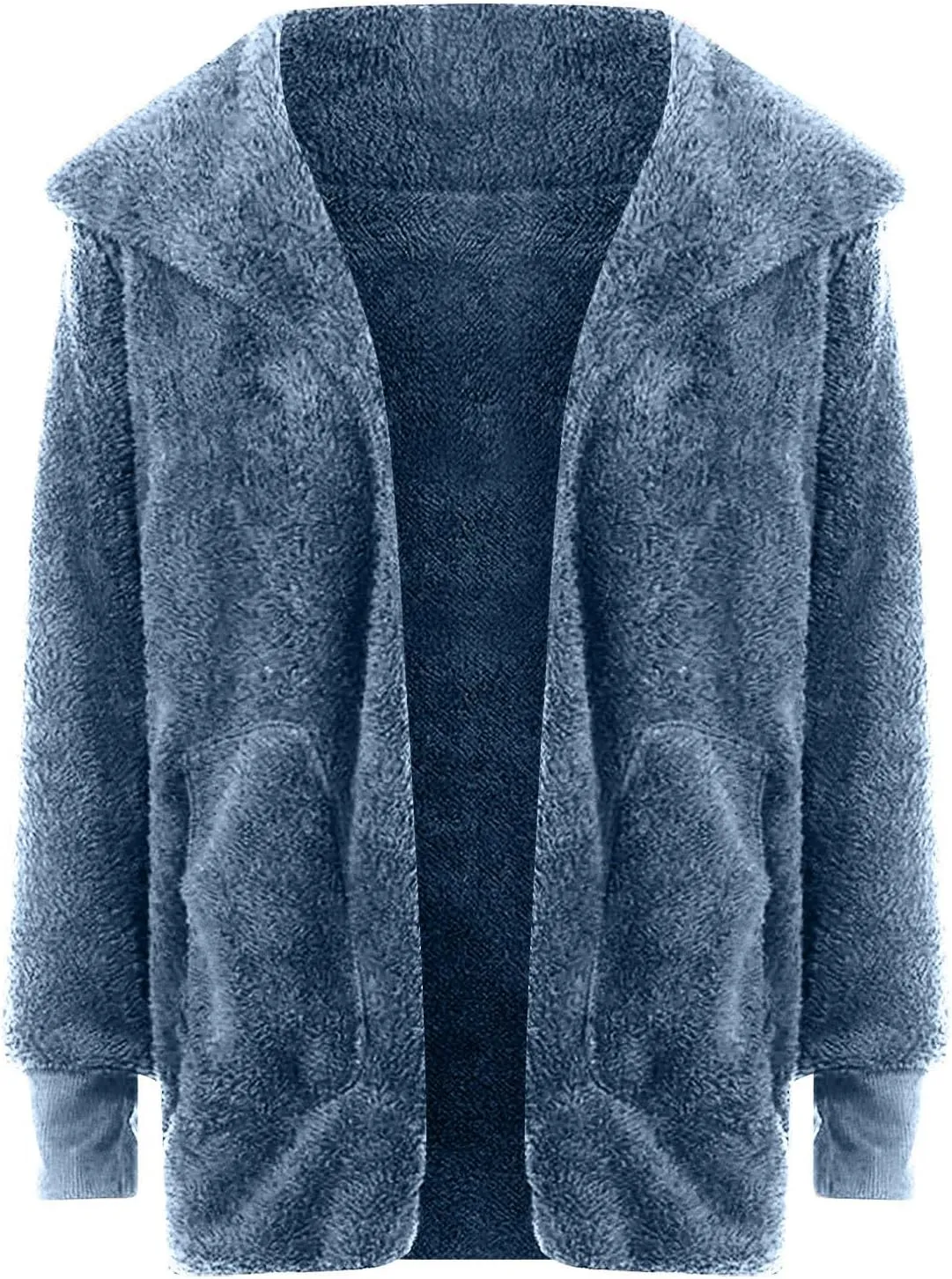 Womens Fuzzy Fleece Cardigan Coat Casual Oversized Open Front Sherpa Hooded Jackets Warm Winter Fluffy Outerwear