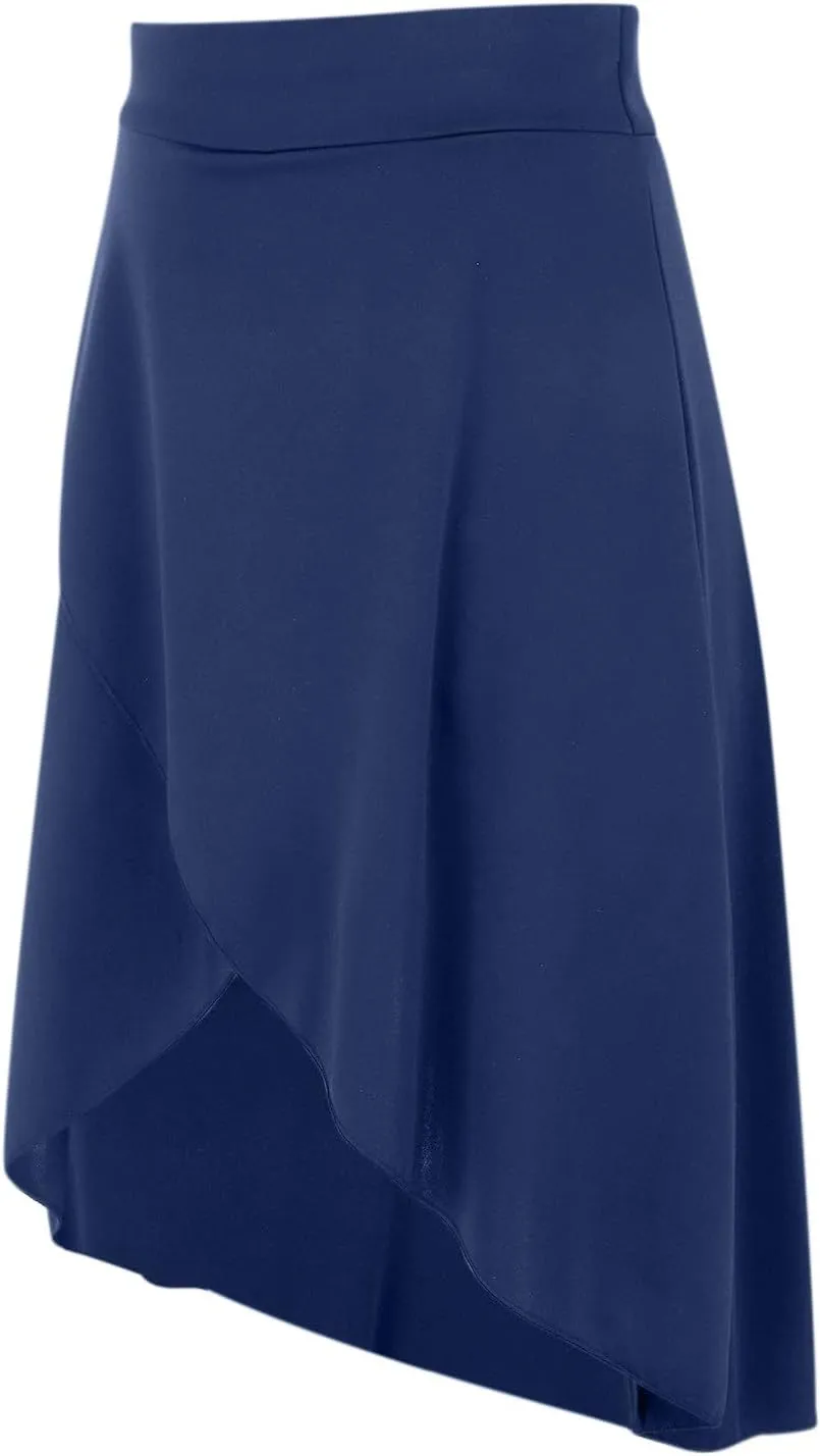 Women's High Waisted Ruffled Asymmetric Hem Long Skirt Split High Low Stretchy Skirt Handkerchief Hemline Midi Skirt