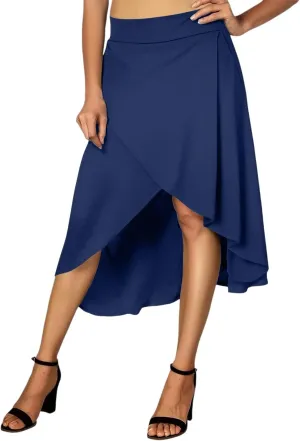 Women's High Waisted Ruffled Asymmetric Hem Long Skirt Split High Low Stretchy Skirt Handkerchief Hemline Midi Skirt
