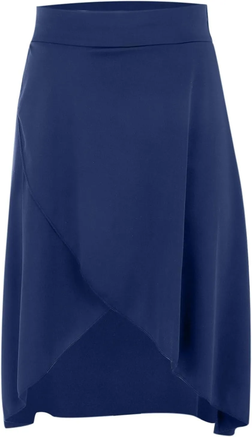 Women's High Waisted Ruffled Asymmetric Hem Long Skirt Split High Low Stretchy Skirt Handkerchief Hemline Midi Skirt