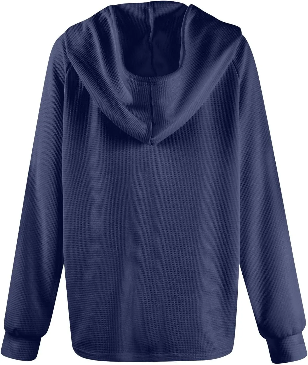 Womens Hoodies 2024 Fall Fashion Button V Neck Waffle Knit Tops Drawstring Hooded Oversized Sweatshirt with Pocket
