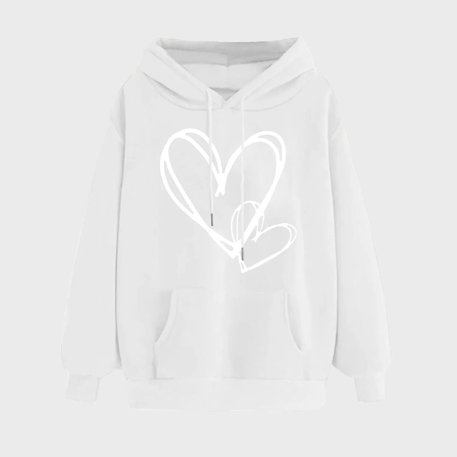Womens Hoodies Pullover Fall Fashion Love Heart Print Long Sleeve Oversized Sweatshirt Loose Fit Blouses with Pockets