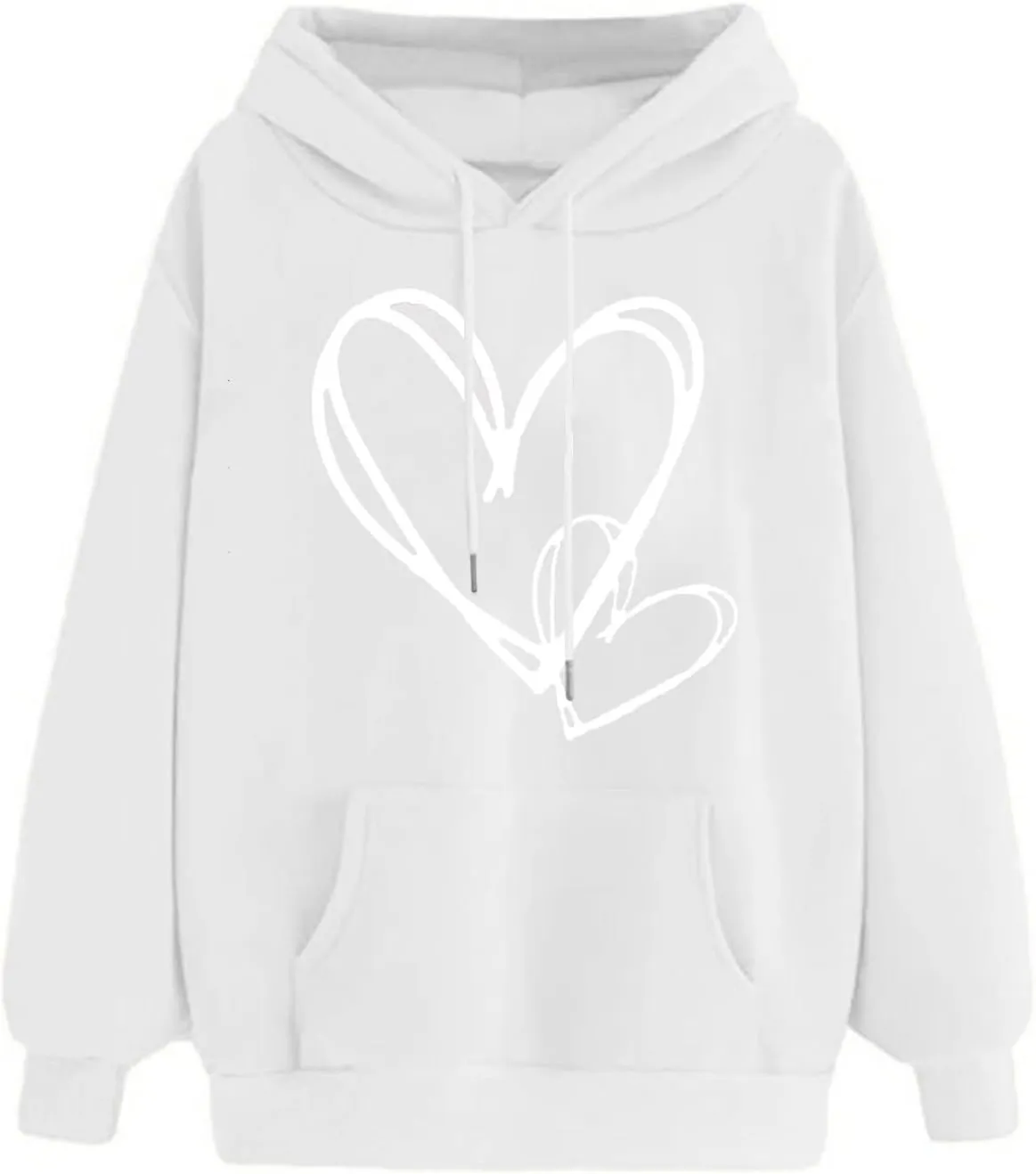 Womens Hoodies Pullover Fall Fashion Love Heart Print Long Sleeve Oversized Sweatshirt Loose Fit Blouses with Pockets