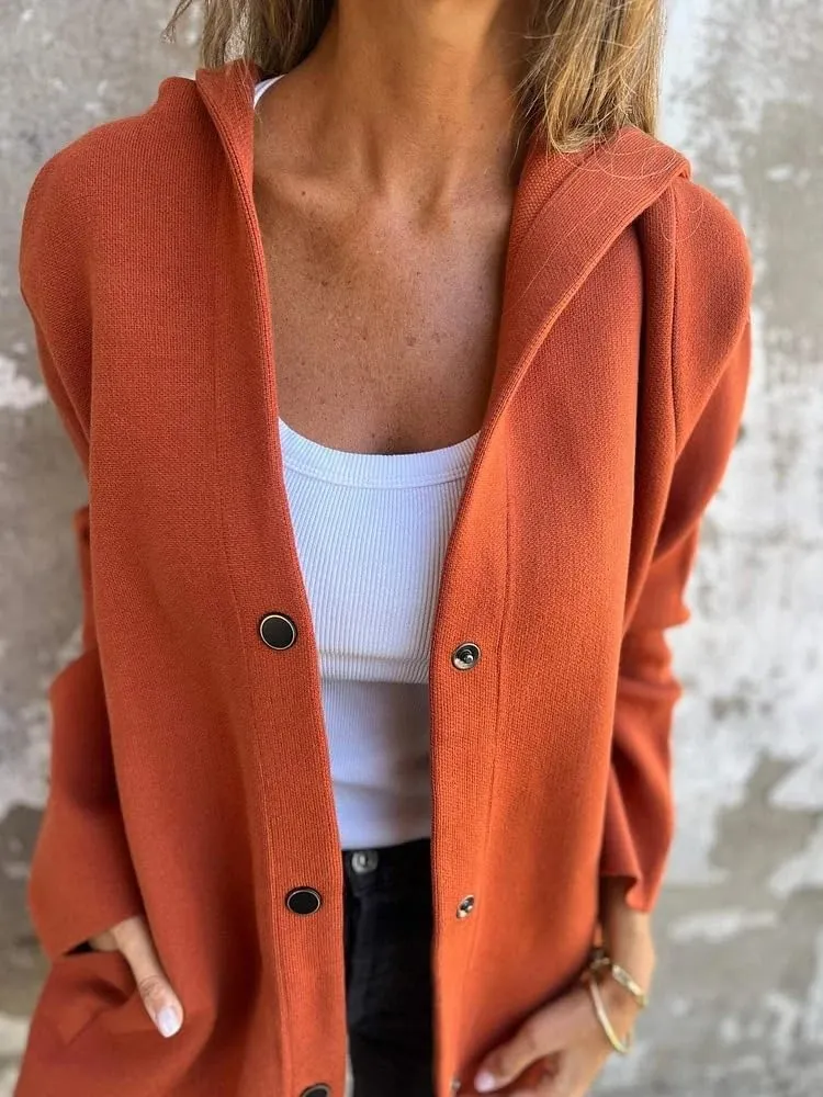 Womens Jackets Casual Single Breasted Hooded Jacket Lapel Neck Long Sleeve Solid Color Trench Coat for Women 2024