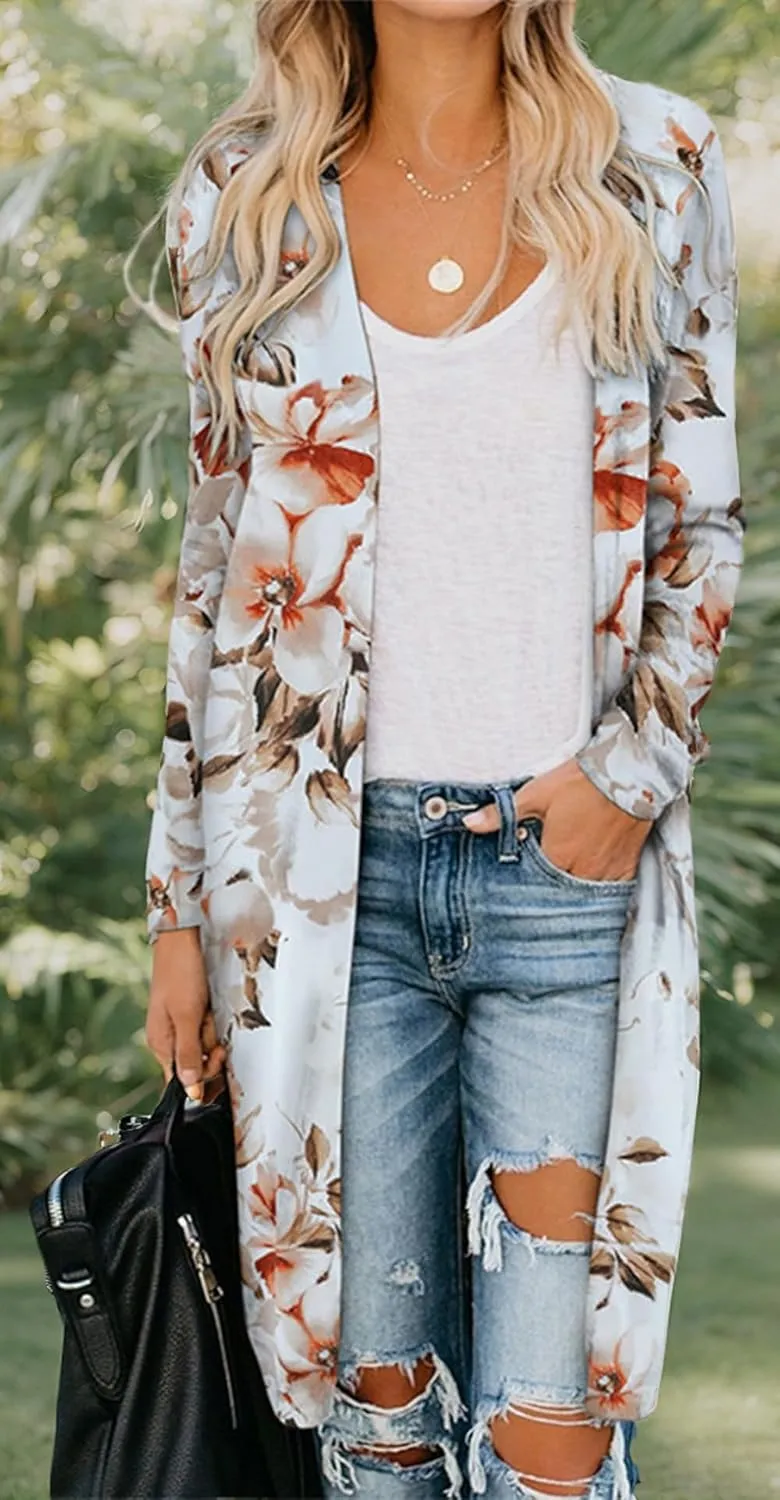 Womens Leopard Print Cardigan Lightweight Long Sleeve Open Front Fall Cardigans S-XXL