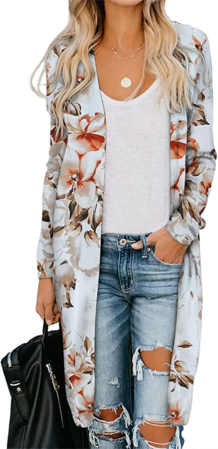 Womens Leopard Print Cardigan Lightweight Long Sleeve Open Front Fall Cardigans S-XXL