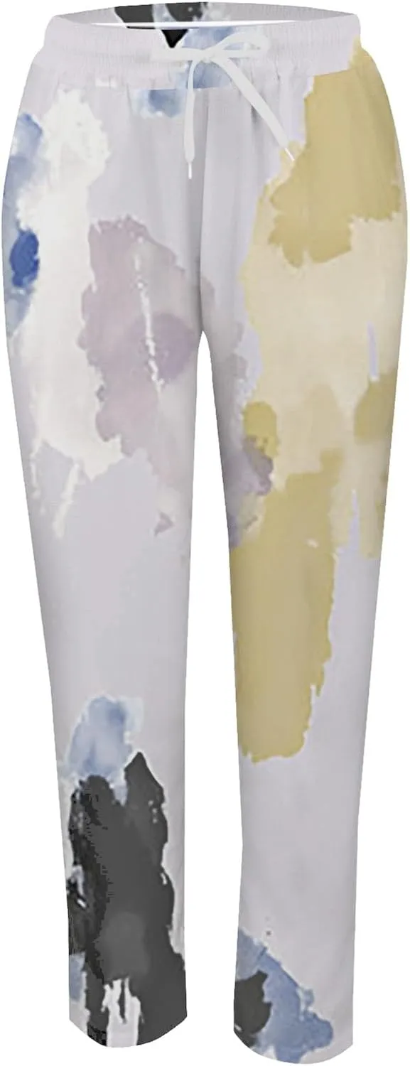 Women's Linen Blend Drawstring Relaxed Fit Wide Leg Pant High Waist Flowy Summer Beach Drawstring Pant Trouser