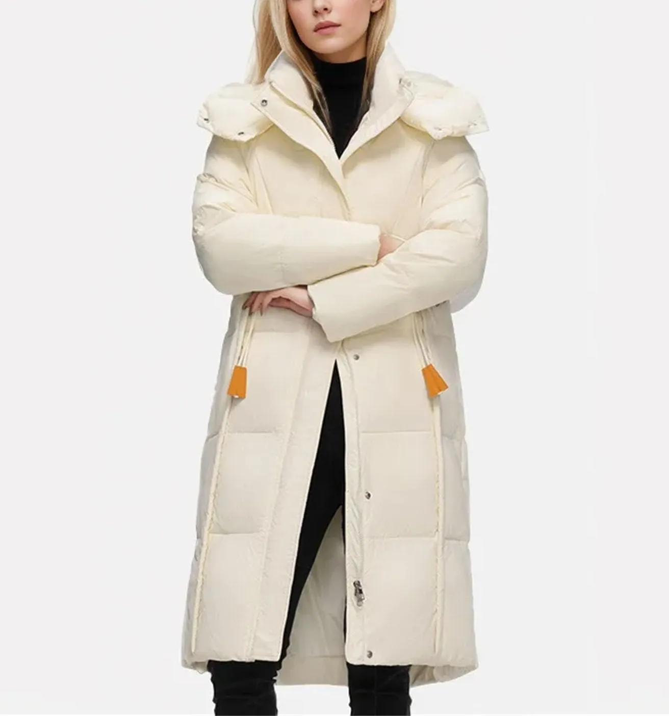 Women's Long Over-The-Knee Parkas Coats Hooded Vintage Thicken Cotton-Padded Jacket
