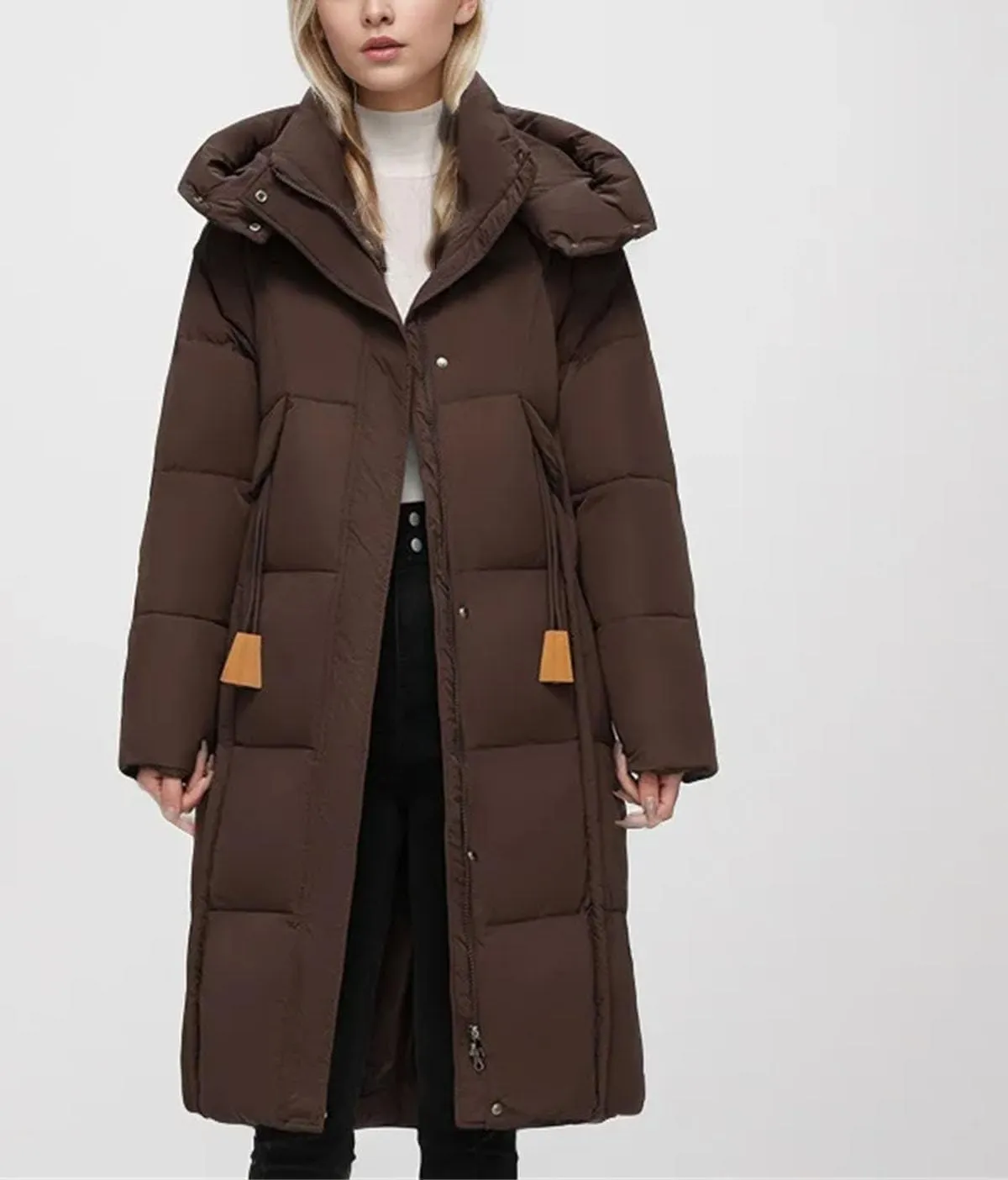 Women's Long Over-The-Knee Parkas Coats Hooded Vintage Thicken Cotton-Padded Jacket