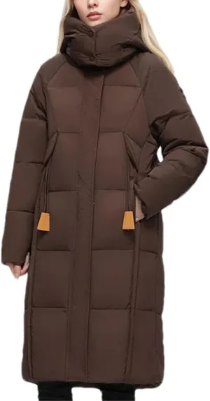 Women's Long Over-The-Knee Parkas Coats Hooded Vintage Thicken Cotton-Padded Jacket