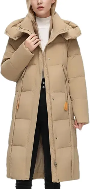 Women's Long Over-The-Knee Parkas Coats Hooded Vintage Thicken Cotton-Padded Jacket