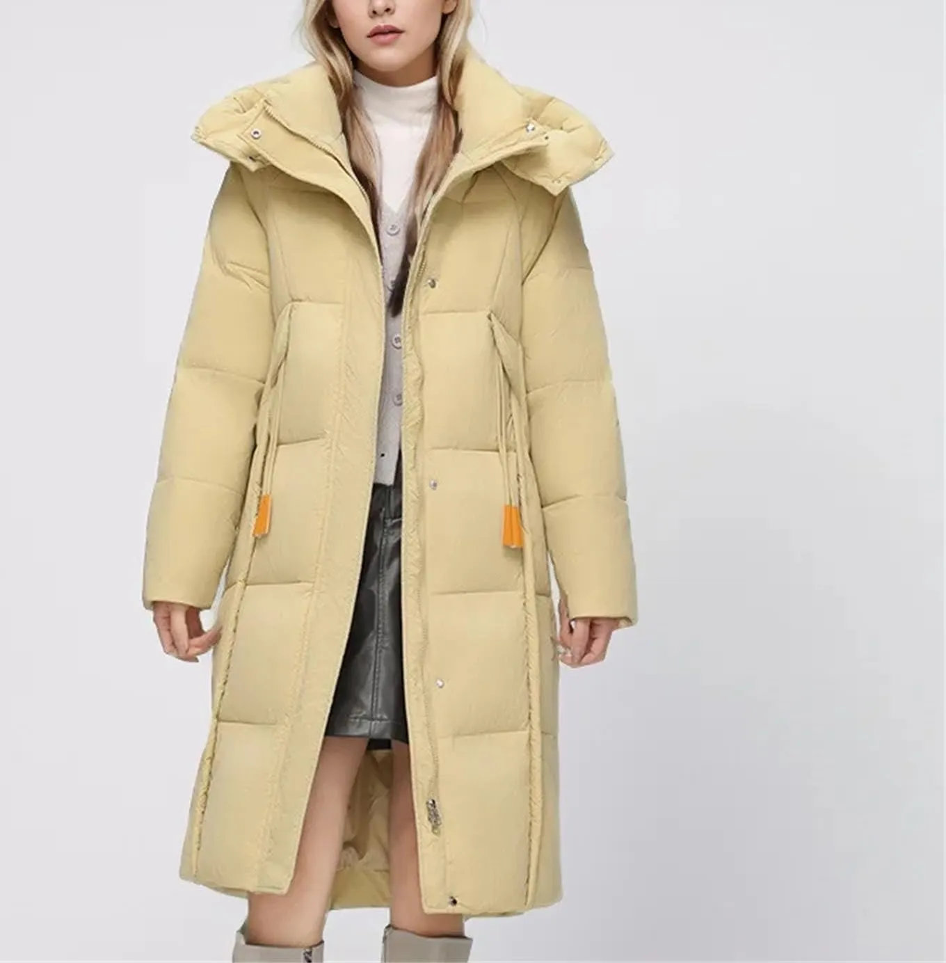 Women's Long Over-The-Knee Parkas Coats Hooded Vintage Thicken Cotton-Padded Jacket