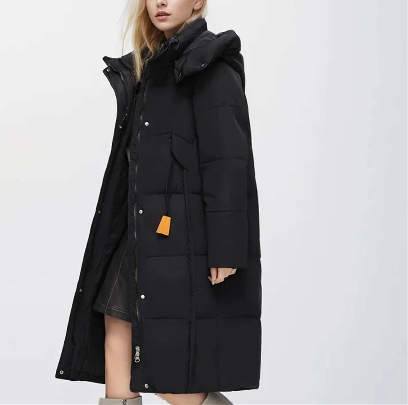 Women's Long Over-The-Knee Parkas Coats Hooded Vintage Thicken Cotton-Padded Jacket