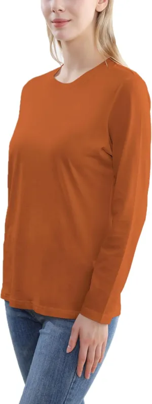 Women's Long Sleeve Crew Neck Cotton T-Shirt Regular Fit Lightweight Solid Basic Tee Soft Casual Tops Baselayer