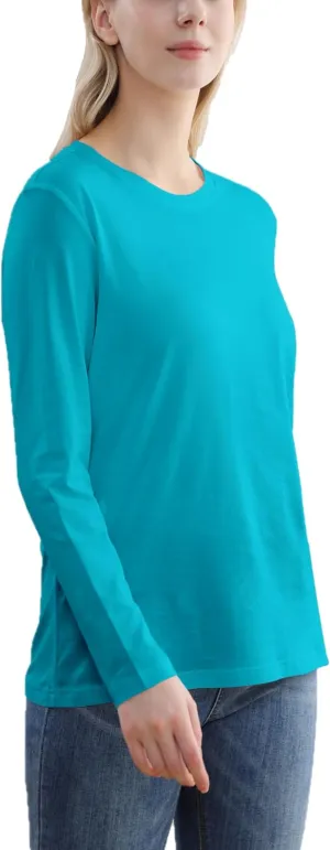 Women's Long Sleeve Crew Neck Cotton T-Shirt Regular Fit Lightweight Solid Basic Tee Soft Casual Tops Baselayer