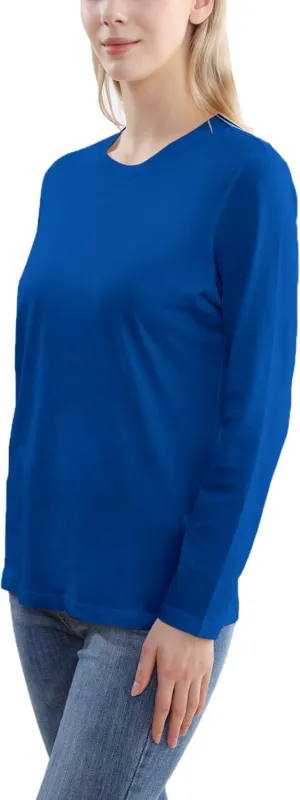 Women's Long Sleeve Crew Neck Cotton T-Shirt Regular Fit Lightweight Solid Basic Tee Soft Casual Tops Baselayer