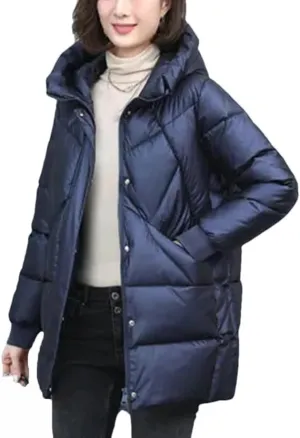 Women's Mid-Length Parkas Padded Thick Down Padded Jacket Hooded Cotton Coat