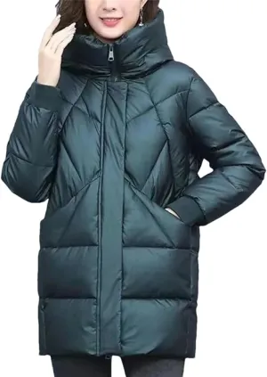 Women's Mid-Length Parkas Padded Thick Down Padded Jacket Hooded Cotton Coat