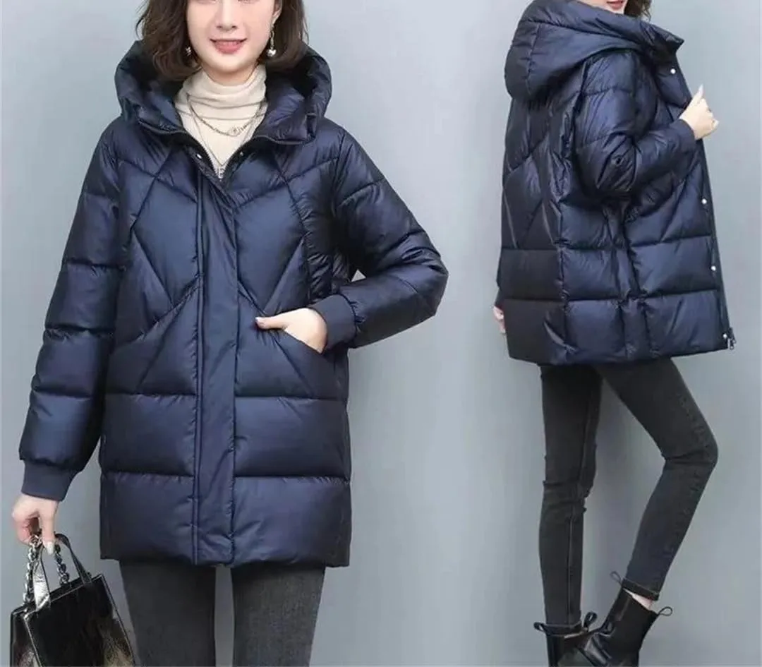 Women's Mid-Length Parkas Padded Thick Down Padded Jacket Hooded Cotton Coat