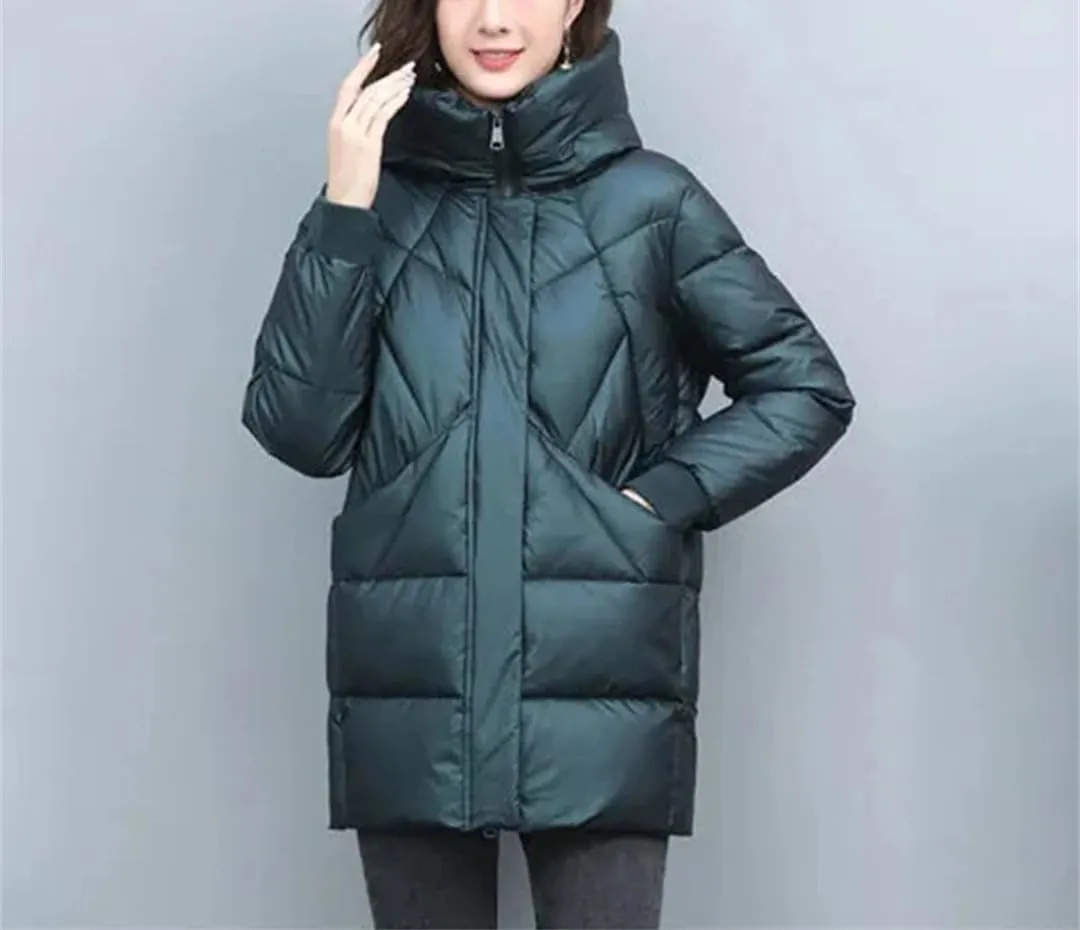 Women's Mid-Length Parkas Padded Thick Down Padded Jacket Hooded Cotton Coat