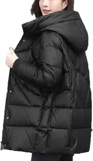 Women's Mid-Length Parkas Padded Thick Down Padded Jacket Hooded Cotton Coat