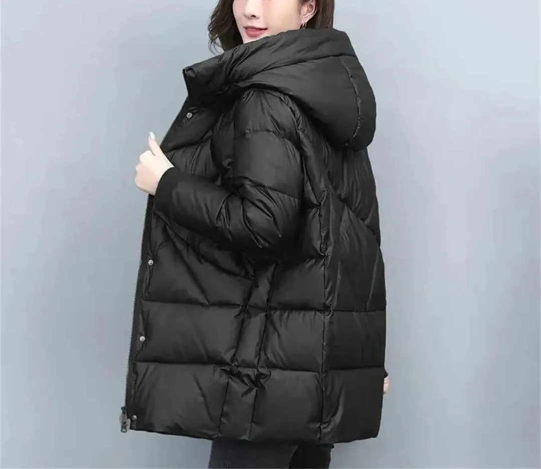Women's Mid-Length Parkas Padded Thick Down Padded Jacket Hooded Cotton Coat