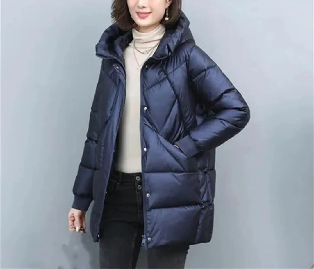 Women's Mid-Length Parkas Padded Thick Down Padded Jacket Hooded Cotton Coat