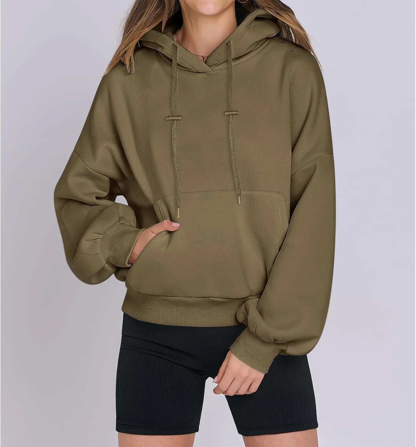 Women's Oversized Hoodies Lantern Sleeve Fleece Sweatshirts Fall Loose Pullover Teen Girls Preppy Top Clothes