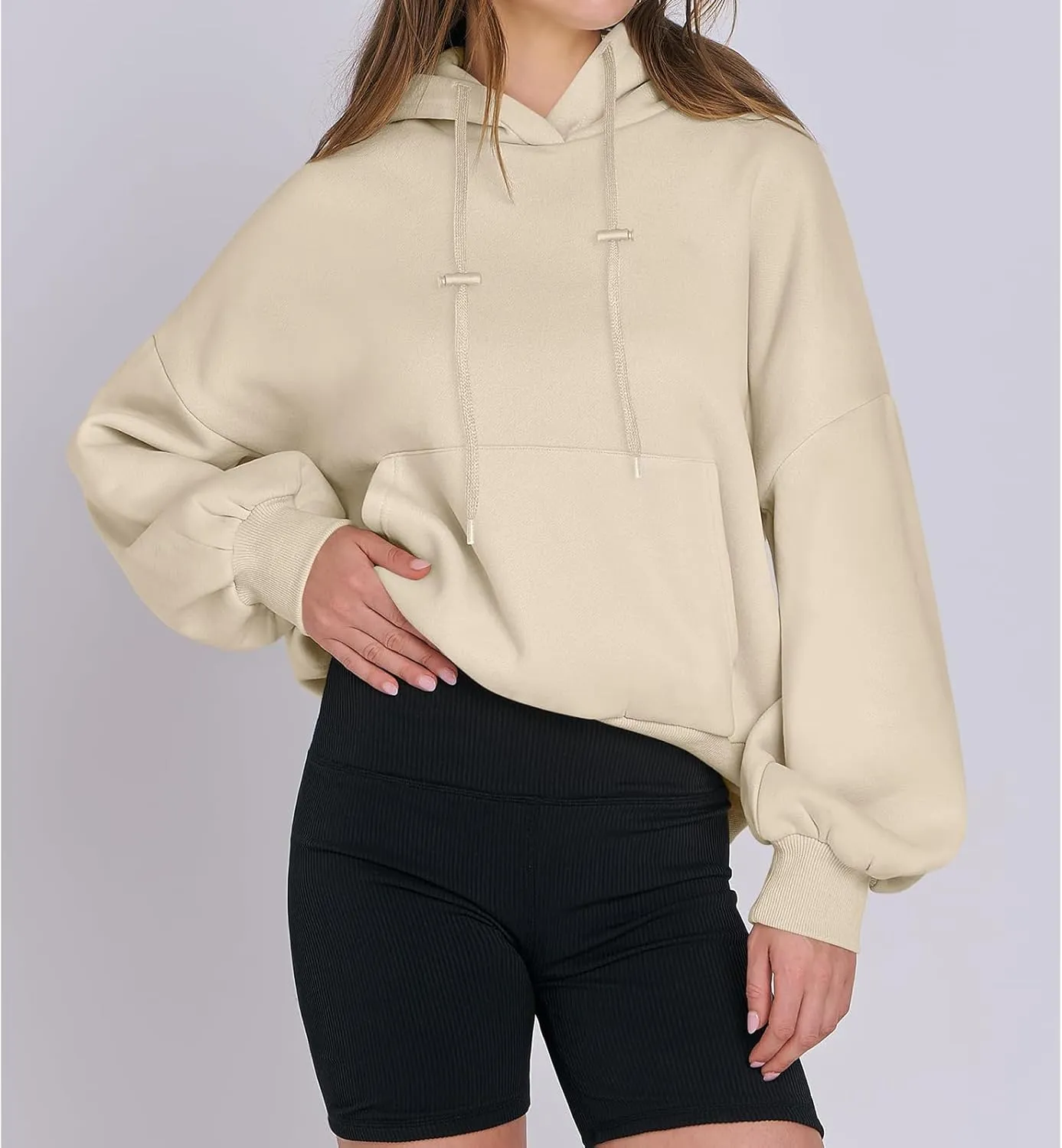 Women's Oversized Hoodies Lantern Sleeve Fleece Sweatshirts Fall Loose Pullover Teen Girls Preppy Top Clothes