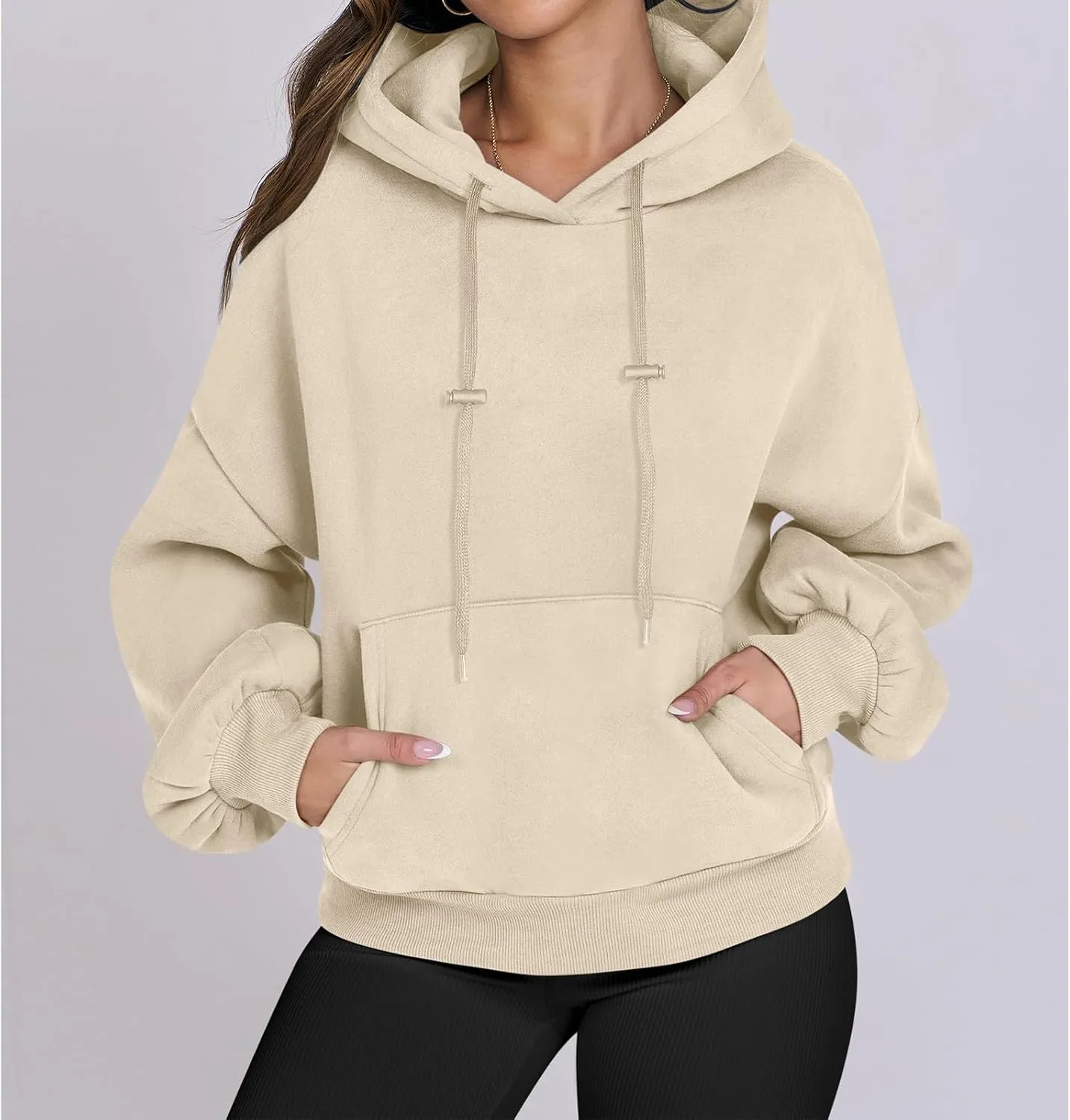 Women's Oversized Hoodies Lantern Sleeve Fleece Sweatshirts Fall Loose Pullover Teen Girls Preppy Top Clothes
