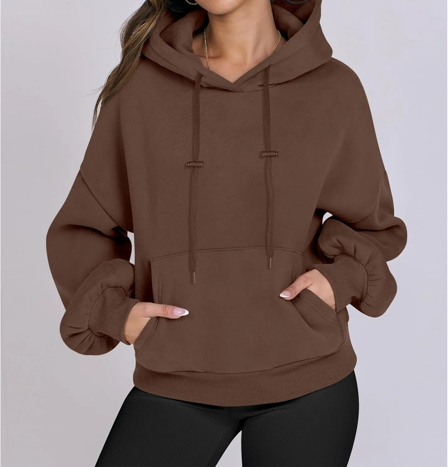 Women's Oversized Hoodies Lantern Sleeve Fleece Sweatshirts Fall Loose Pullover Teen Girls Preppy Top Clothes