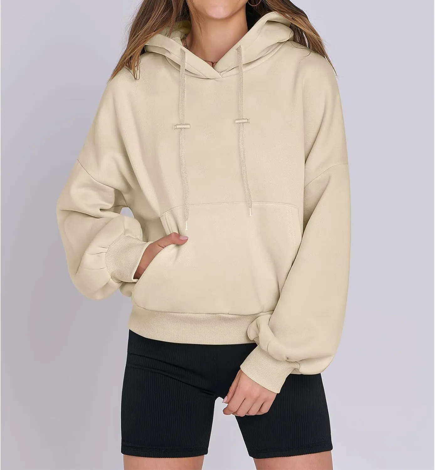 Women's Oversized Hoodies Lantern Sleeve Fleece Sweatshirts Fall Loose Pullover Teen Girls Preppy Top Clothes