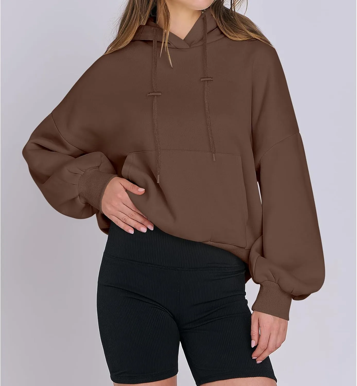 Women's Oversized Hoodies Lantern Sleeve Fleece Sweatshirts Fall Loose Pullover Teen Girls Preppy Top Clothes
