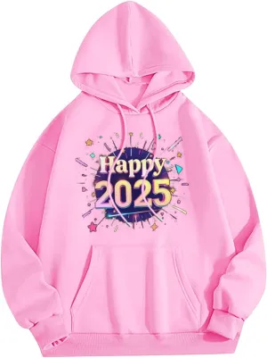 Womens Oversized Hoodies New Year's 2025 Pullover Hoodie Comfy Casual Basic Pullover Sweatshirts Hoodies for Women