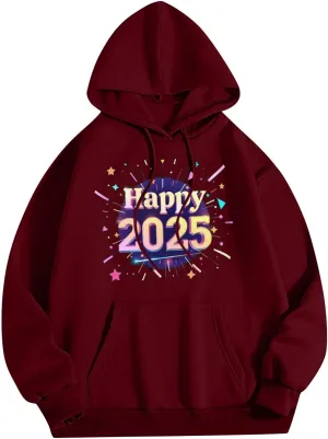 Womens Oversized Hoodies New Year's 2025 Pullover Hoodie Comfy Casual Basic Pullover Sweatshirts Hoodies for Women