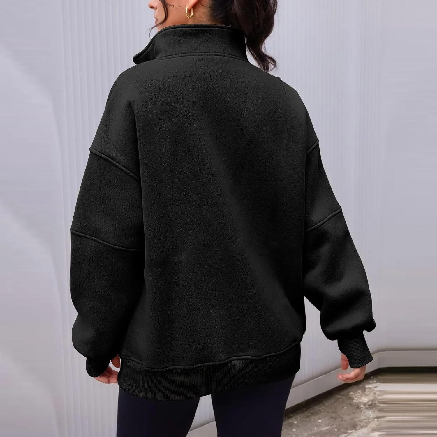 Women's Oversized Sweatshirts Long Sleeve Half Zip Fleece Pullover Tops Trendy Solid Color Fall Winter Clothes