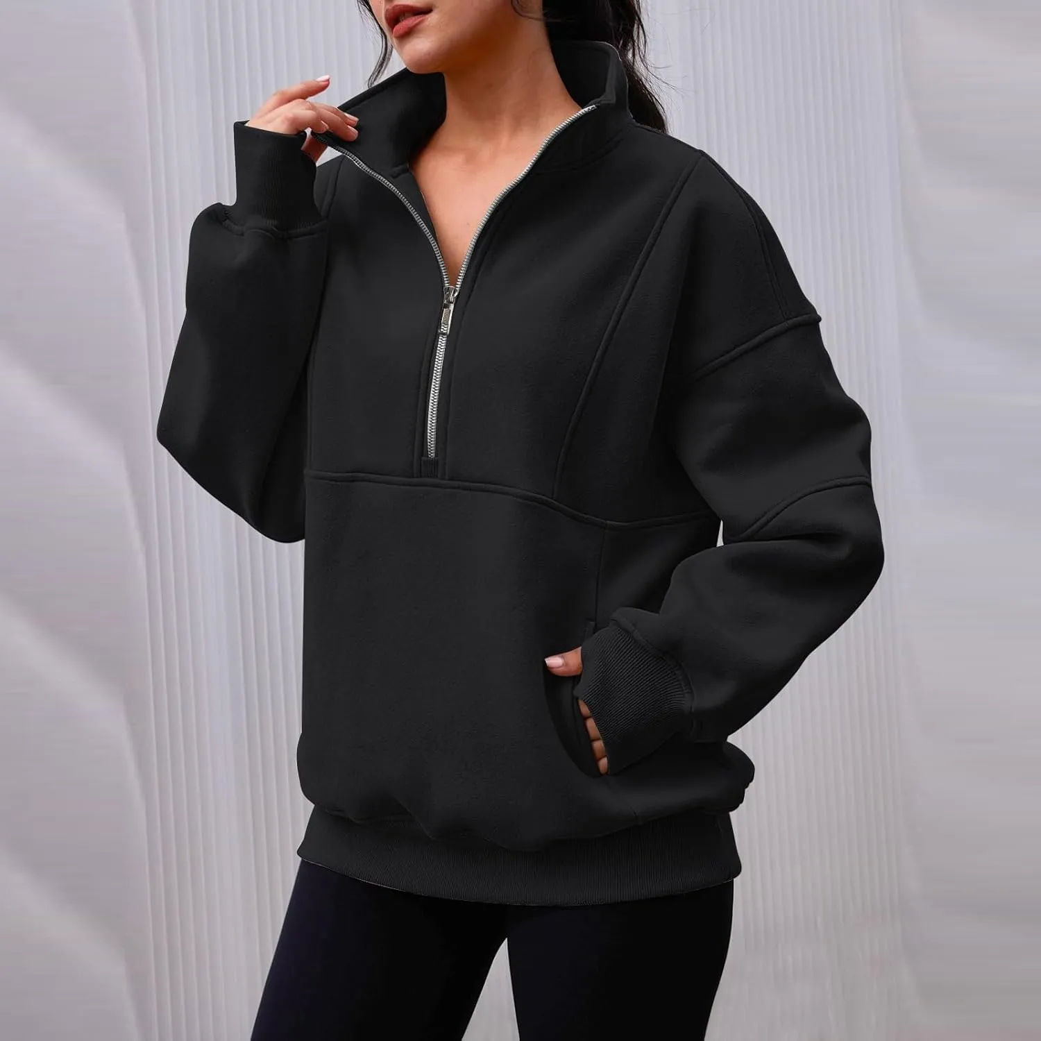Women's Oversized Sweatshirts Long Sleeve Half Zip Fleece Pullover Tops Trendy Solid Color Fall Winter Clothes