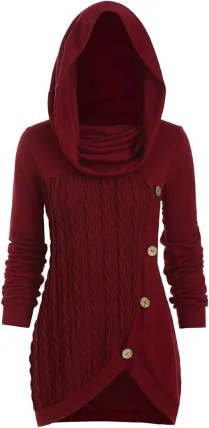 Women's Pullover Sweaters Plus Size O-Neck Long Sleeve Solid Botton Pachwork Asymmetric Tops Sweater, S-5XL