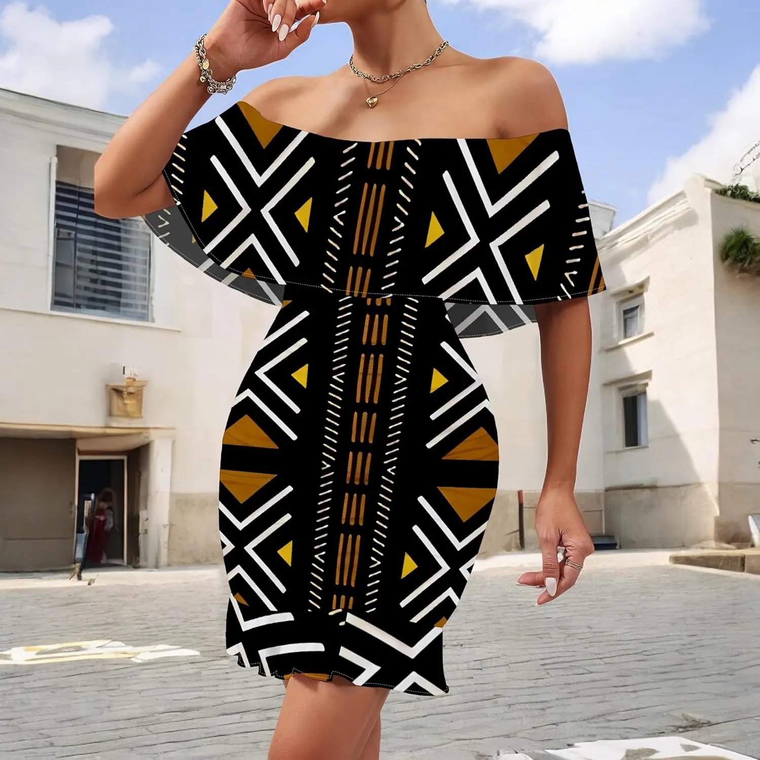 Women's Sexy Off The Shoulder Bodycon Mini Dresses Summer Casual Trendy Slim Ruched Ruffle Hem Cocktail Party Club Dresses