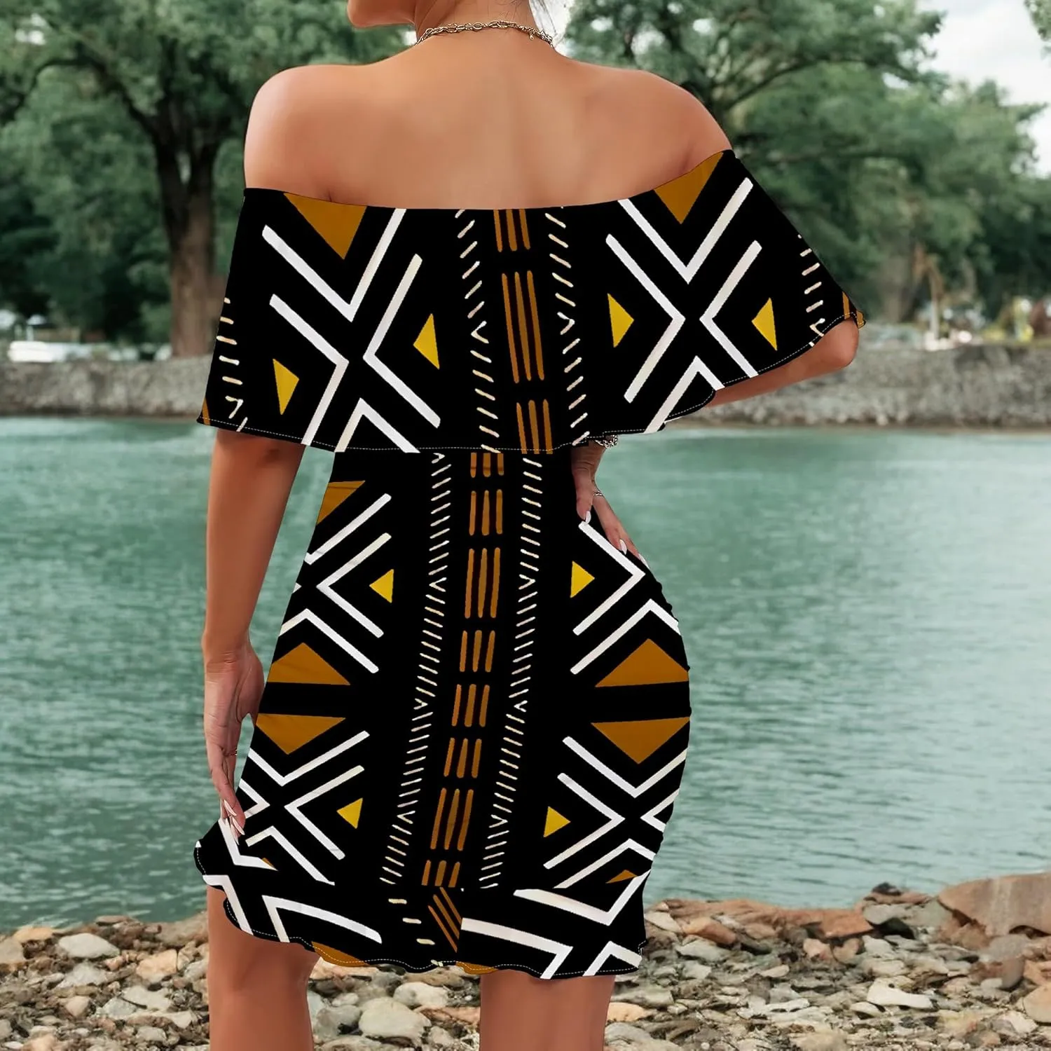 Women's Sexy Off The Shoulder Bodycon Mini Dresses Summer Casual Trendy Slim Ruched Ruffle Hem Cocktail Party Club Dresses
