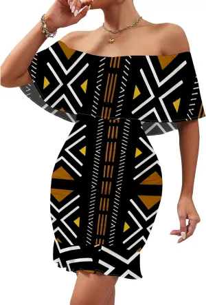 Women's Sexy Off The Shoulder Bodycon Mini Dresses Summer Casual Trendy Slim Ruched Ruffle Hem Cocktail Party Club Dresses