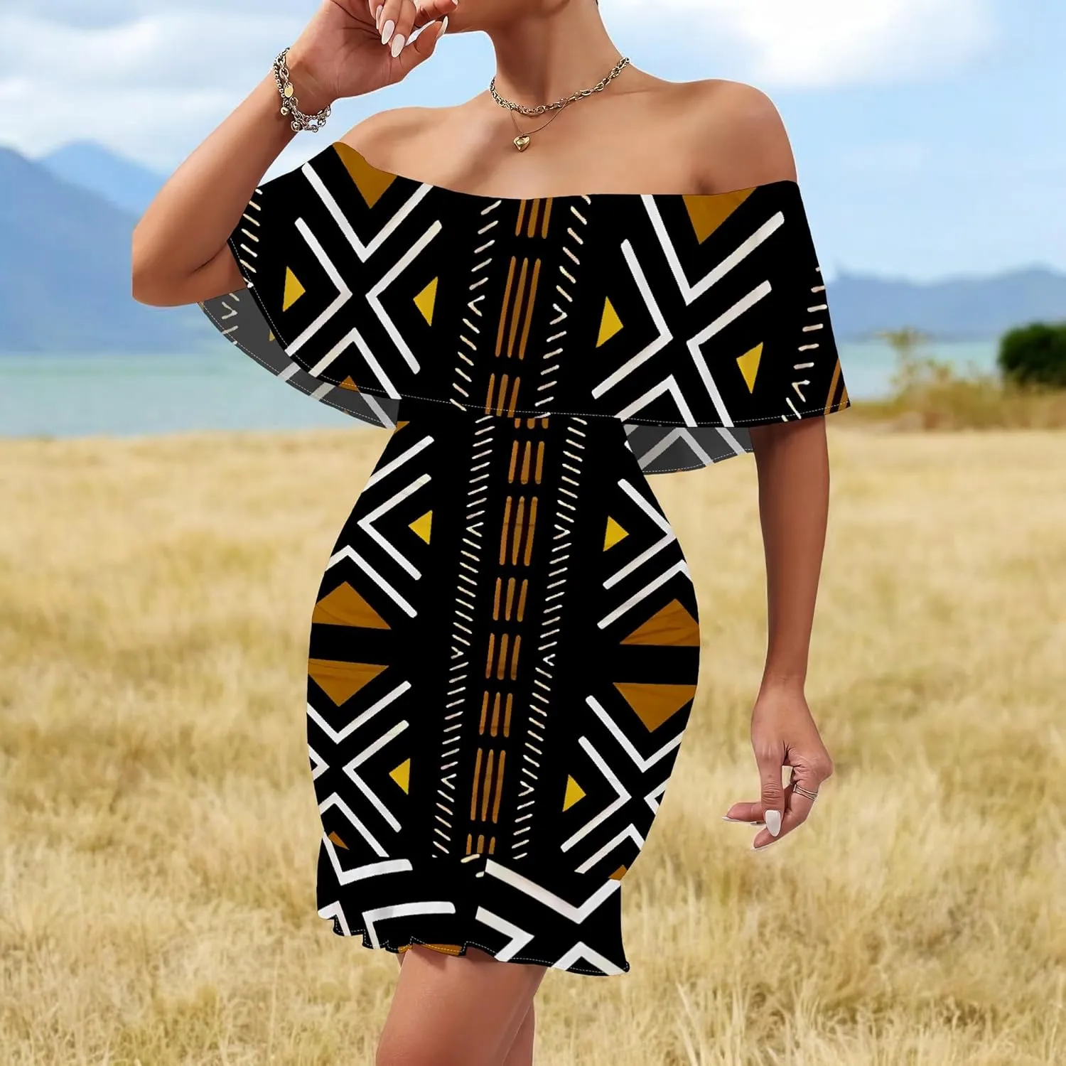 Women's Sexy Off The Shoulder Bodycon Mini Dresses Summer Casual Trendy Slim Ruched Ruffle Hem Cocktail Party Club Dresses