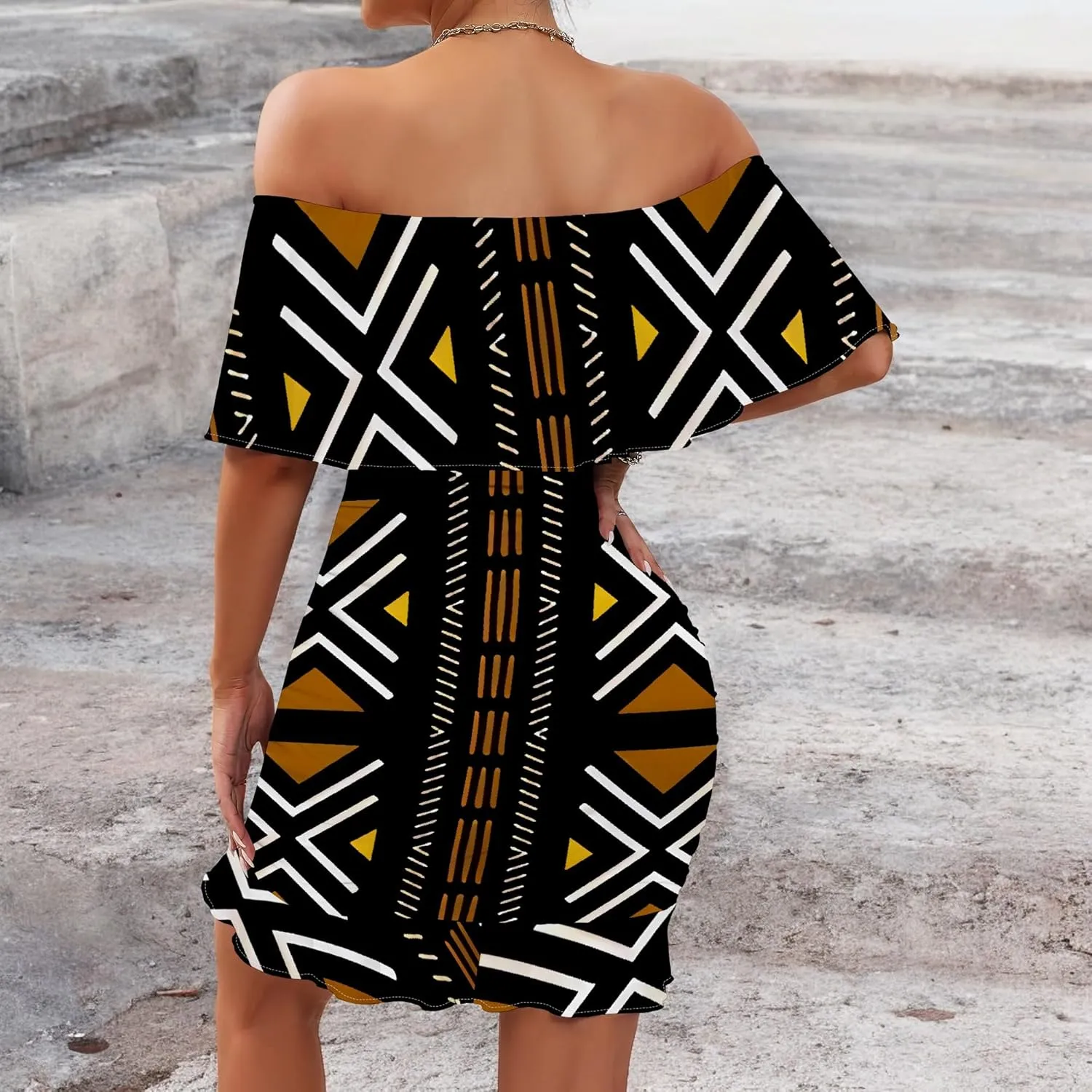 Women's Sexy Off The Shoulder Bodycon Mini Dresses Summer Casual Trendy Slim Ruched Ruffle Hem Cocktail Party Club Dresses