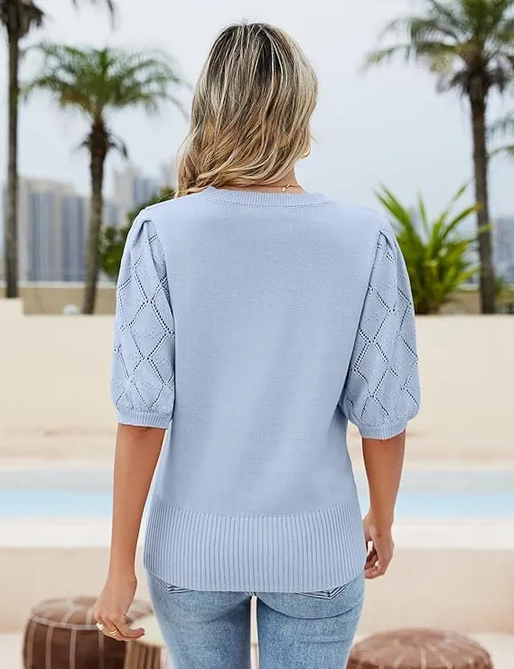 Women's Short Sleeve Sweaters Crew Neck Knit Lightweight Pullover Tops Summer Spring Sweaters 2025 Casual Outfits