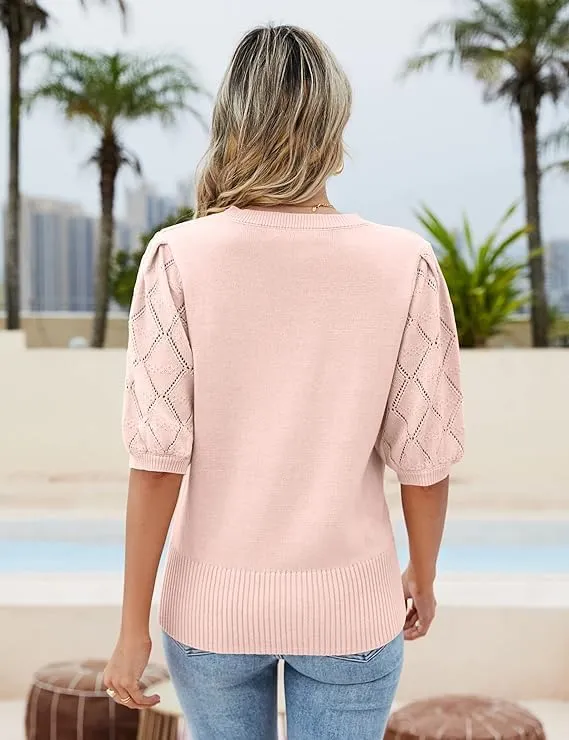 Women's Short Sleeve Sweaters Crew Neck Knit Lightweight Pullover Tops Summer Spring Sweaters 2025 Casual Outfits