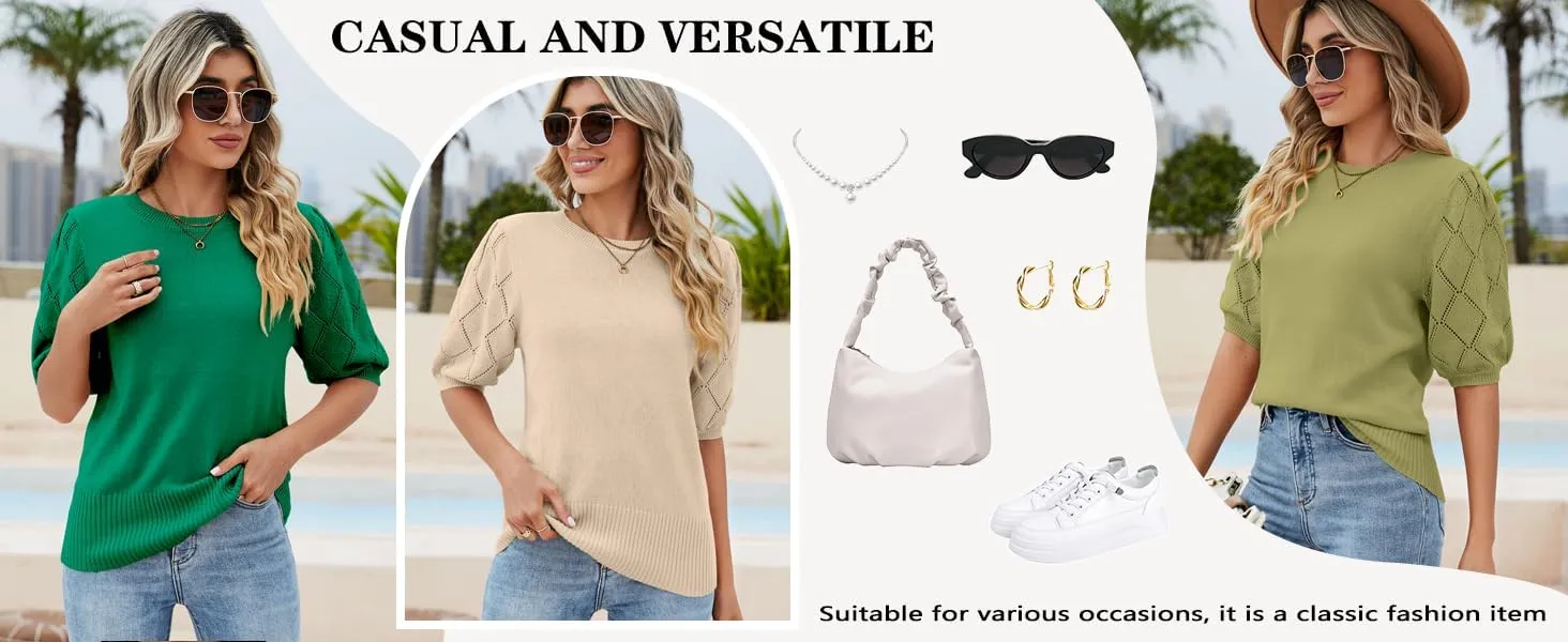 Women's Short Sleeve Sweaters Crew Neck Knit Lightweight Pullover Tops Summer Spring Sweaters 2025 Casual Outfits