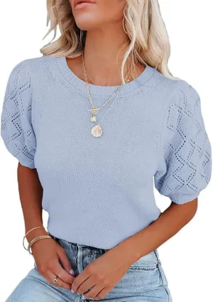 Women's Short Sleeve Sweaters Crew Neck Knit Lightweight Pullover Tops Summer Spring Sweaters 2025 Casual Outfits