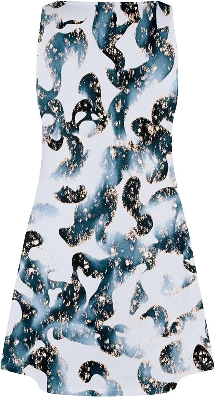 Women's Sleeveless Floral Print Summer Dress Casual Loose Fit V-Neck Beach Summer with Pattern