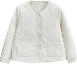 Women's Spring Autumn Collarless Argyle Thin Cotton-Padded Coat Casual Warm Parkas